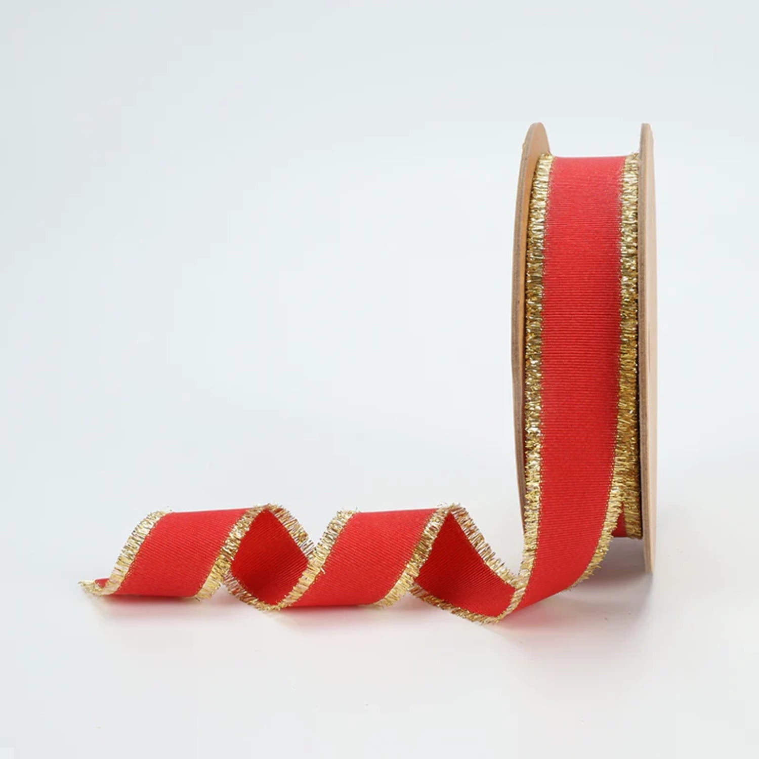LaRibbons 1" Textured Grosgrain Ribbon | Gold Metallic Fringe Red | 25 Yard Roll
