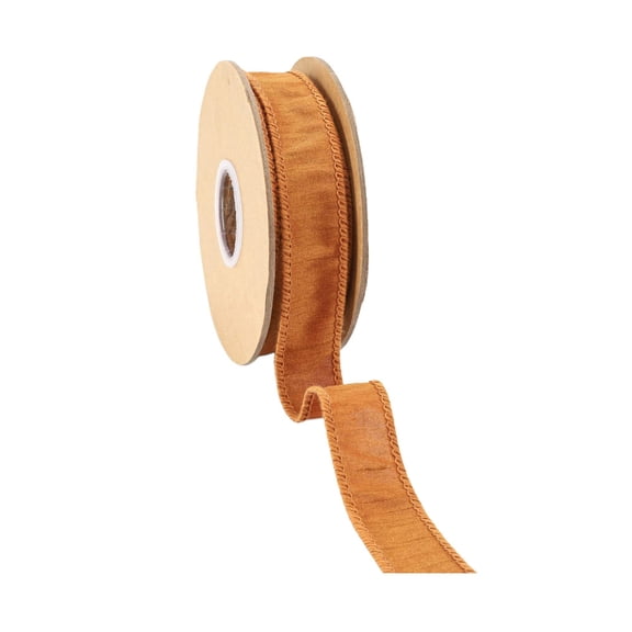 LaRibbons 1" Wired Dupioni Ribbon | 10 Yards | Copper Brown