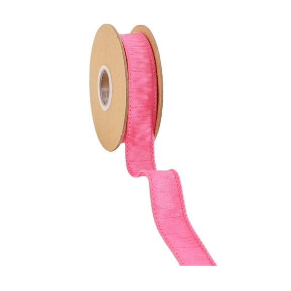 LaRibbons 1" Wired Dupioni Ribbon | 10 Yards | Hot Pink