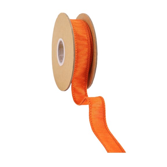 LaRibbons 1" Wired Dupioni Ribbon | 10 Yards | Pumpkin