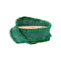 LaRibbons 1" Wired Dupioni Ribbon, Dark Green w/ Dark Green Tinsel Edging, 10 Yard Roll