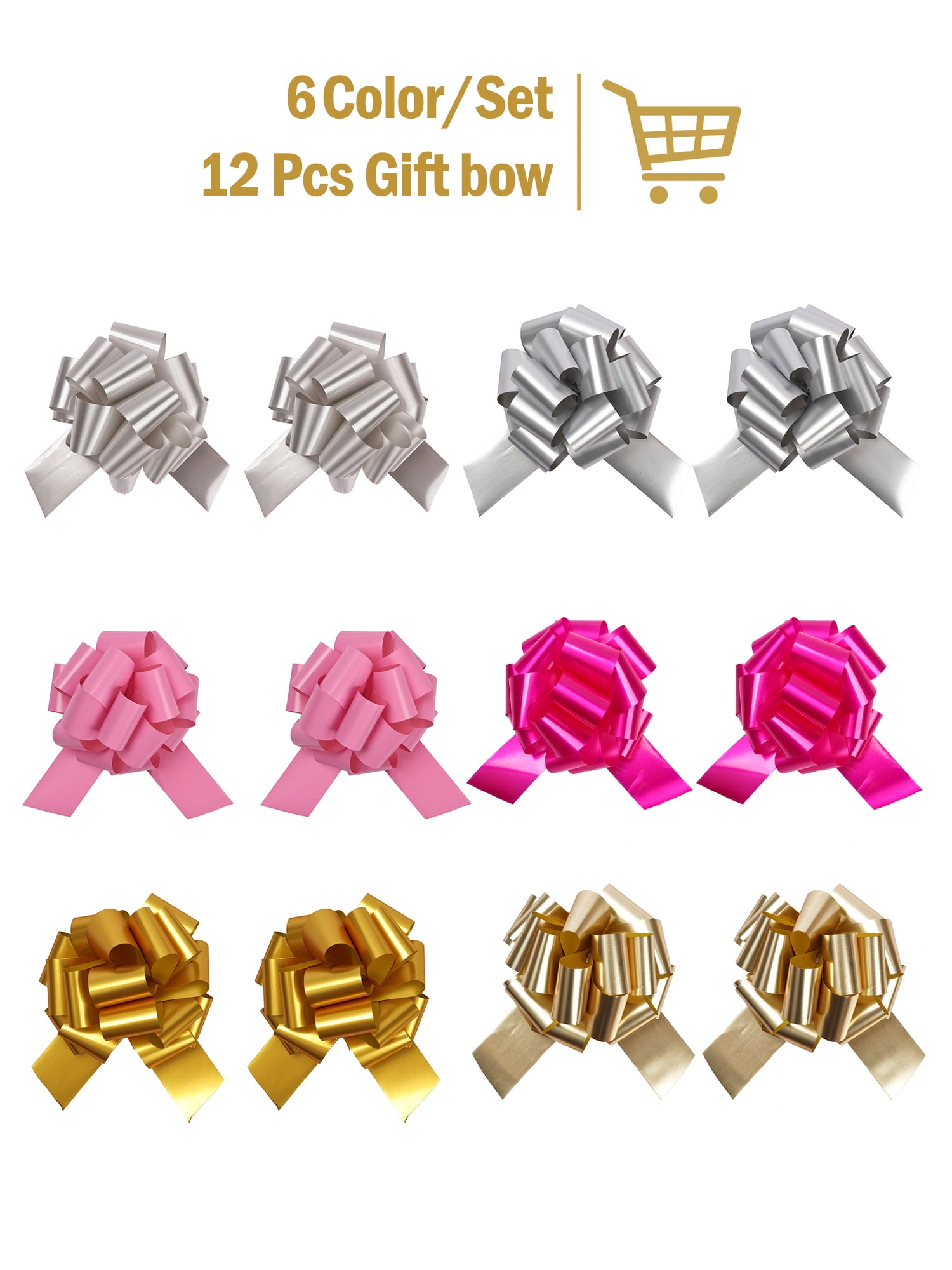 LaRibbons 12Pcs 5" Pull Bow Pew Bows for Wedding Decorations Christmas