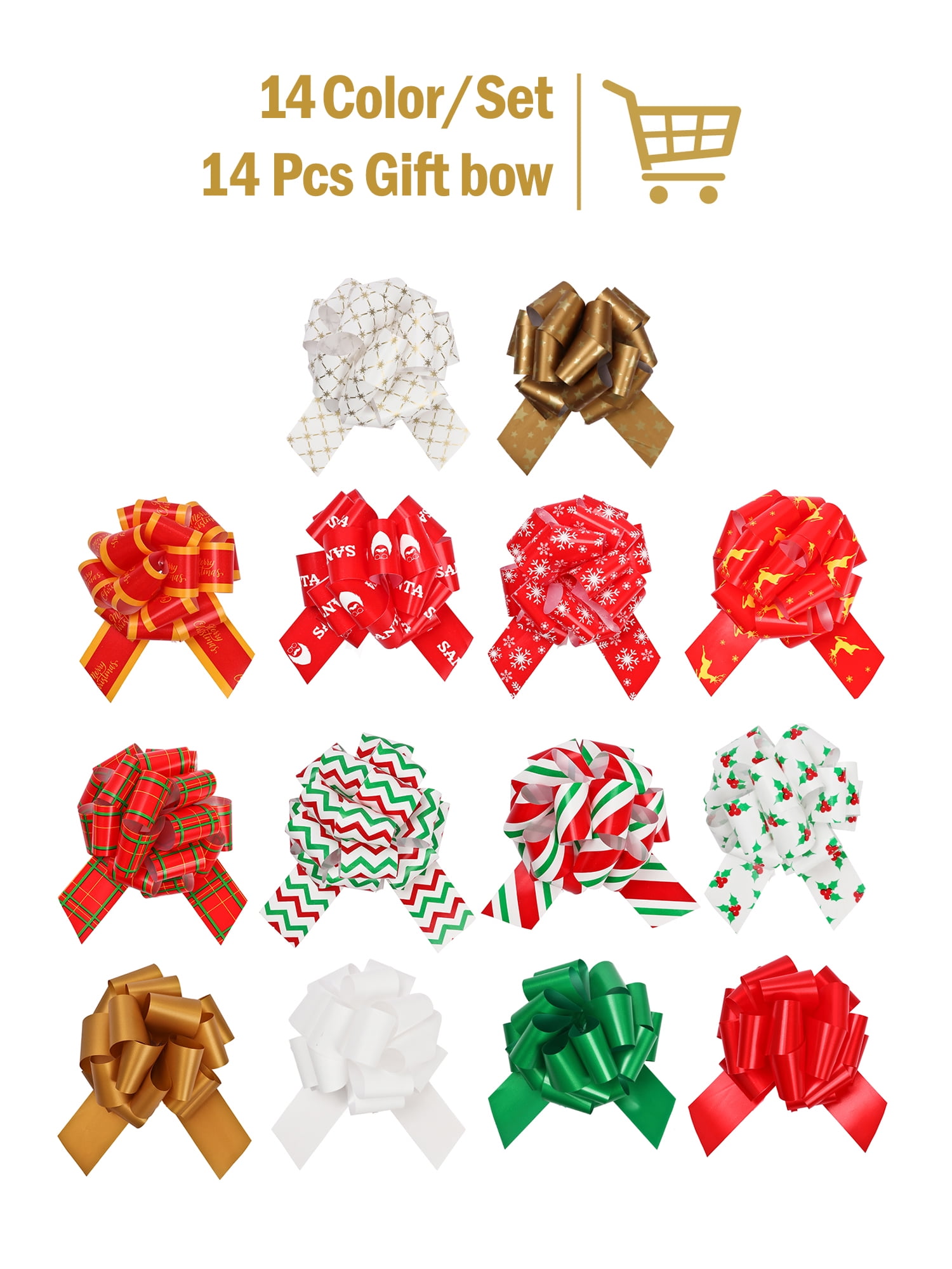 LaRibbons 14Pcs 5" Pull Bow Pew Bows for Wedding Decorations Christmas