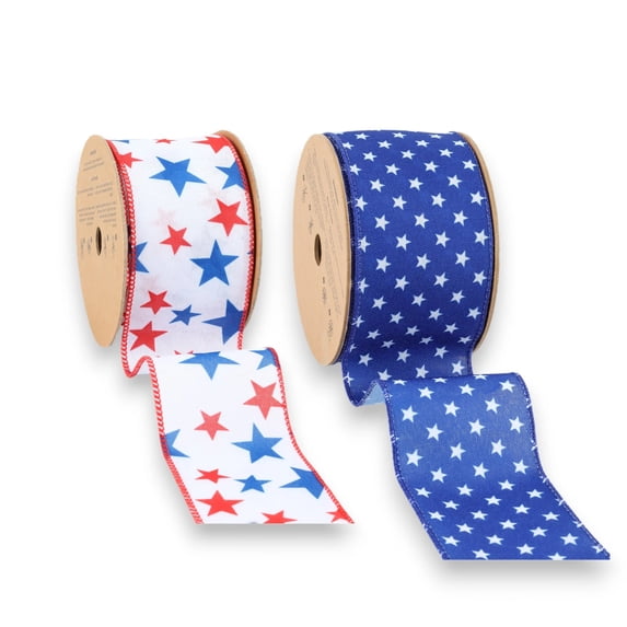 LaRibbons 2 1/2" Patriotic Stars Wired Ribbon Bundle - 2 Rolls/20 Yards Total