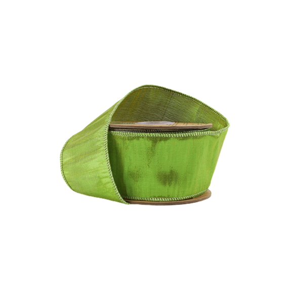 LaRibbons 2 1/2" Wired Metallic Dupioni Ribbon, Apple Green, 10 Yard Roll
