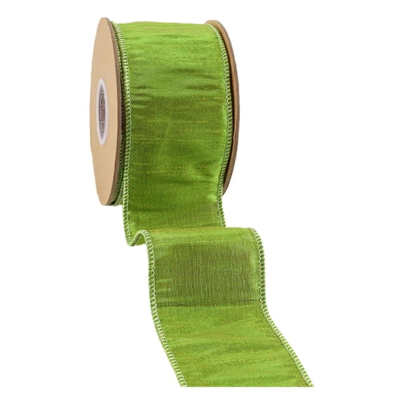 LaRibbons 2 1/2" Wired Metallic Dupioni Ribbon, Apple Green, 10 Yard Roll