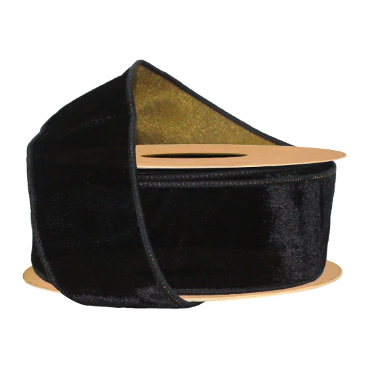 LaRibbons 2 1/2" Wired Premium Velvet Ribbon w/ Tissue Back | Black/Gold | 10 Yard Roll