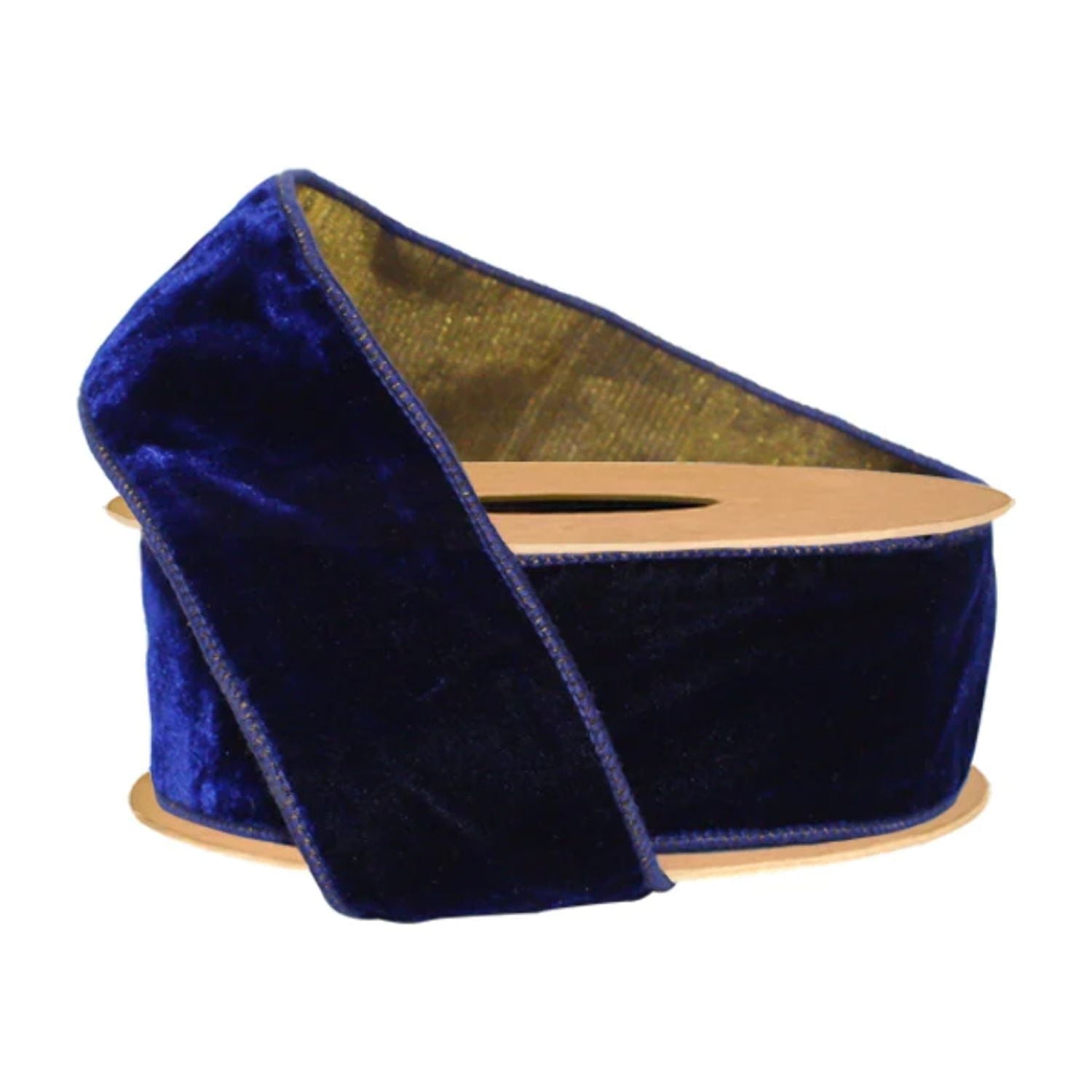 LaRibbons 2 1/2" Wired Premium Velvet Ribbon with Tissue Back, Blue/Gold, 10 Yard Roll