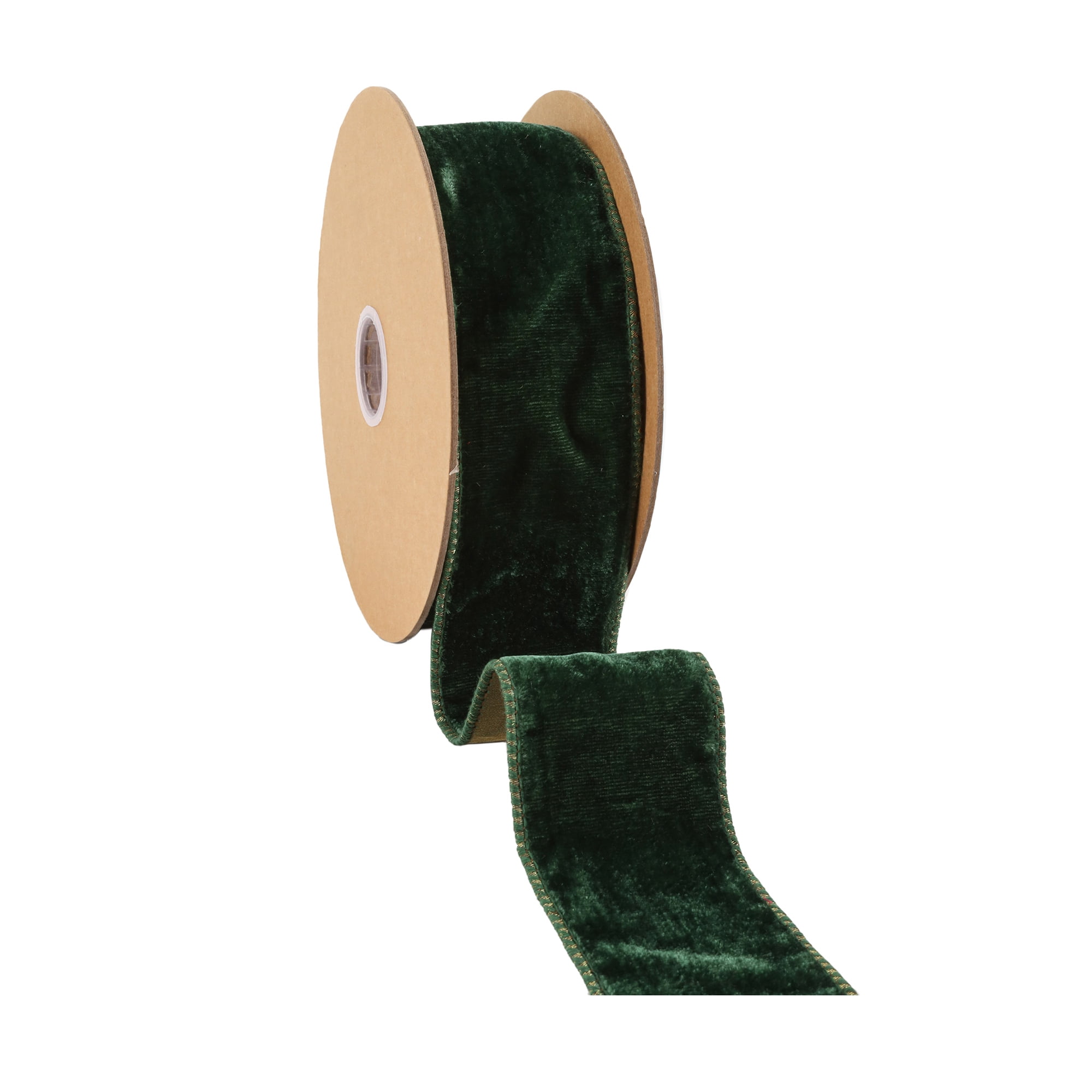LaRibbons 2 1/2" Wired Green Velvet Ribbon, 10 Yard Roll