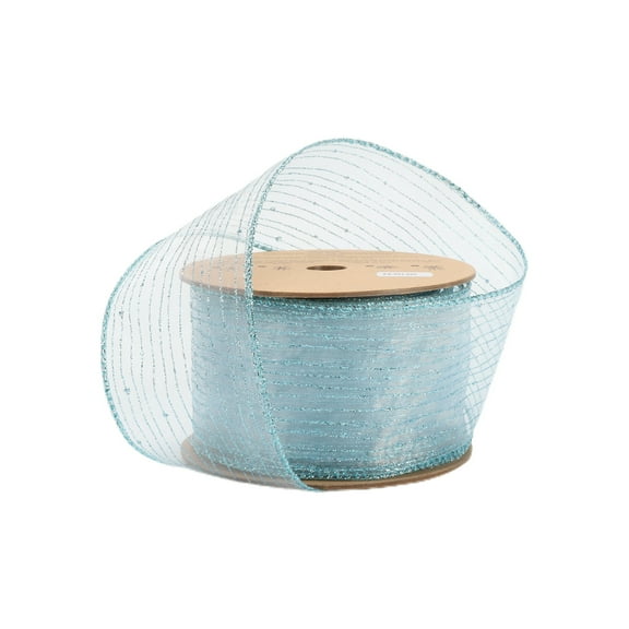 LaRibbons 2 1/2" Wired Ribbon, Baby Blue Giltter, 10 Yard Roll