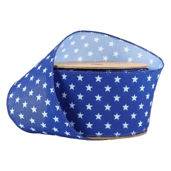 LaRibbons 2 1/2" Wired Ribbon | Blue w/ Multi White Stars | 10 Yard Spool