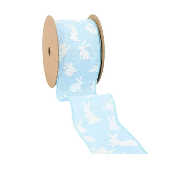 LaRibbons 2 1/2" Wired Ribbon | Blue w/ White All Over Bunny | 10 Yard Roll