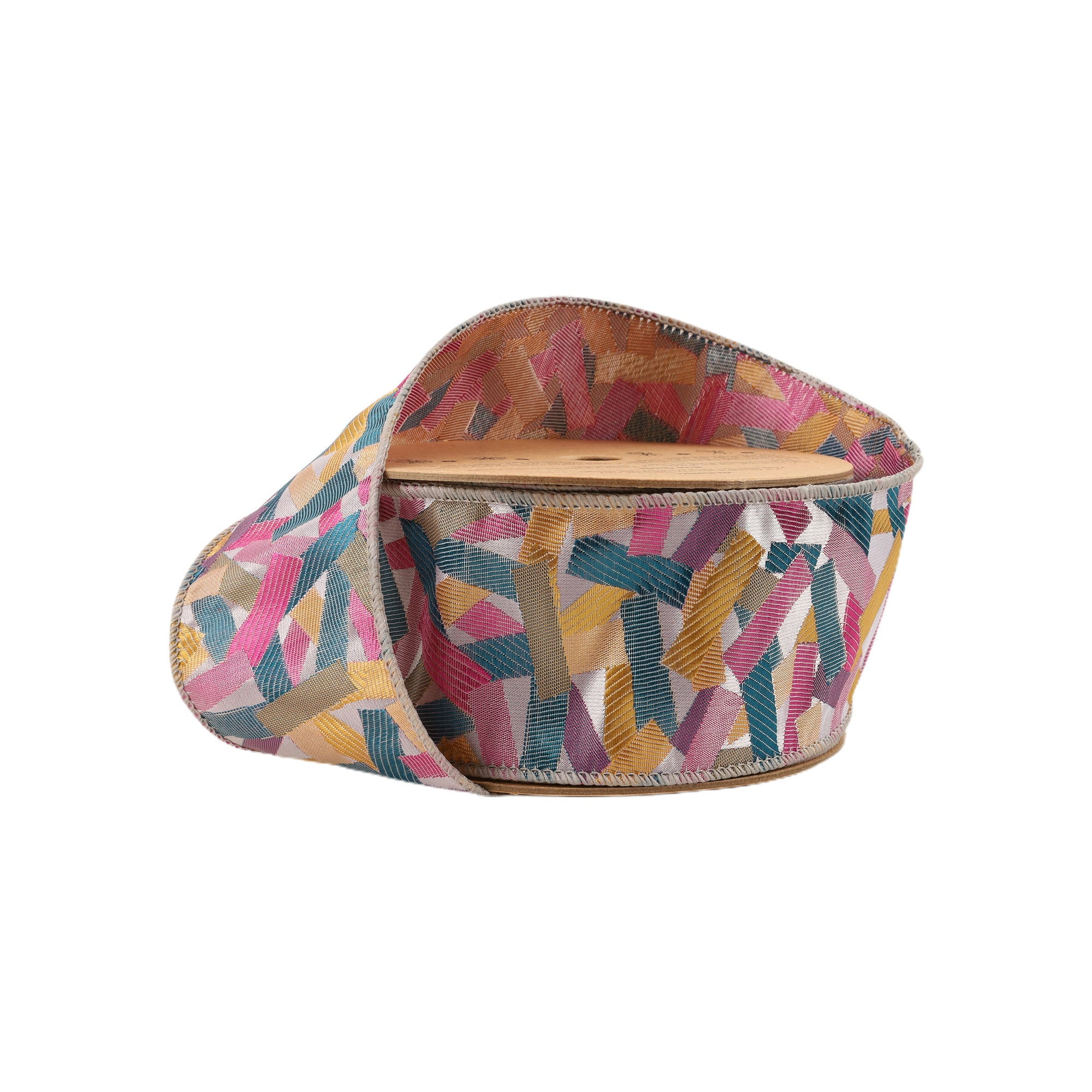 LaRibbons 2 1/2" Wired Ribbon Confetti, Silver/Hot Pink, 10 Yard Roll