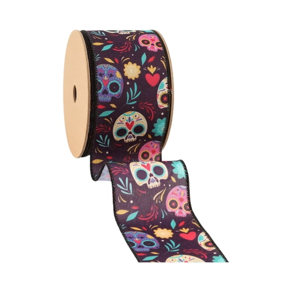 LaRibbons 2 1/2" Wired Ribbon, DOD Sugar Skulls, 10 Yard Roll