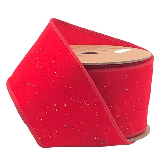 LaRibbons 2 1/2" Wired Ribbon | "Flocked Glitter" Red/Multi | 10 Yard Roll