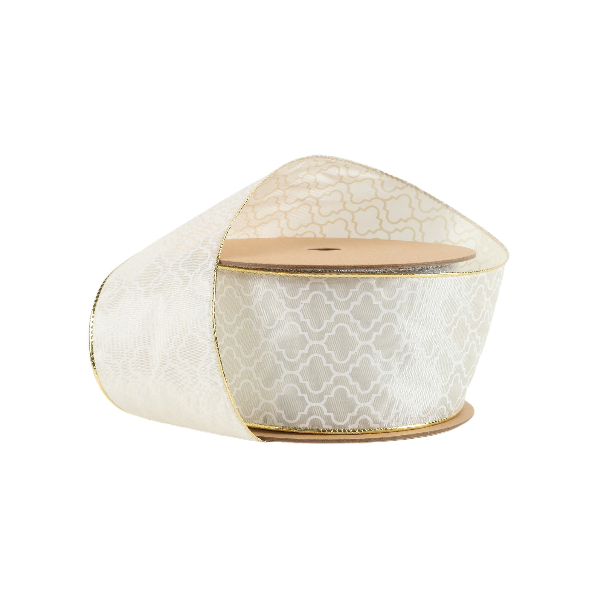 LaRibbons 2 1/2" Wired Ribbon, Geometry on Ivory, 10 Yard Roll