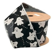 LaRibbons 2 1/2" Wired Ribbon | "Ghosts" Black/White | 10 Yard Roll