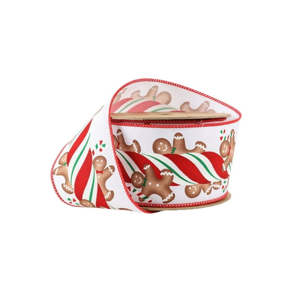 LaRibbons 2 1/2" Wired Ribbon, Gingerbread on Peppermint Stick, 10 Yard Roll