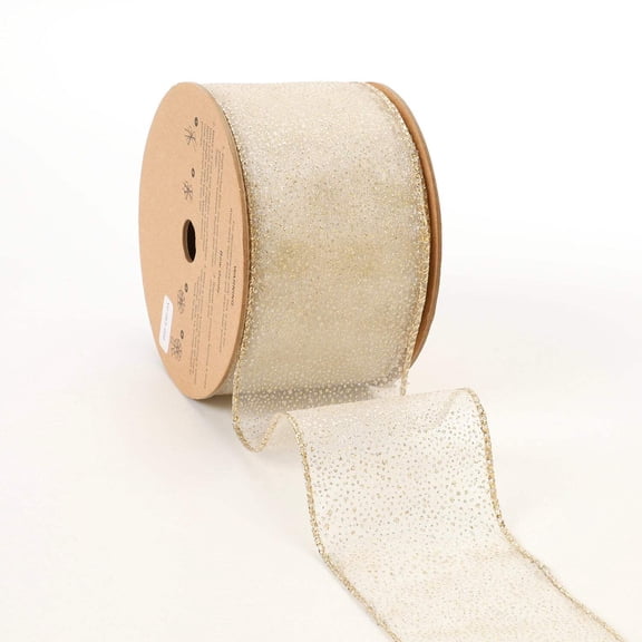 LaRibbons 2 1/2" Wired Ribbon | "Glitter Sheer" Gold | 10 Yard Roll