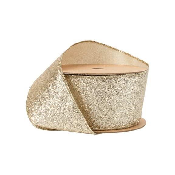 LaRibbons 2 1/2" Wired Ribbon, Gold Glitter, 10 Yard Roll