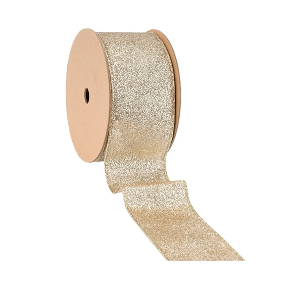 LaRibbons 2 1/2" Wired Ribbon, Gold Glitter, 10 Yard Roll