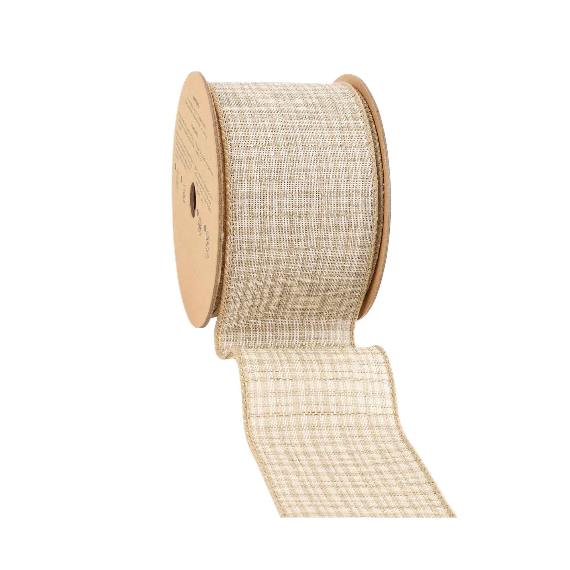 LaRibbons 2 1/2" Wired Ribbon, Light Brown Plaid, 10 Yard Roll