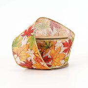 LaRibbons 2 1/2" Wired Ribbon | "Maple Leaf" Natural/Multi | 10 Yard Roll