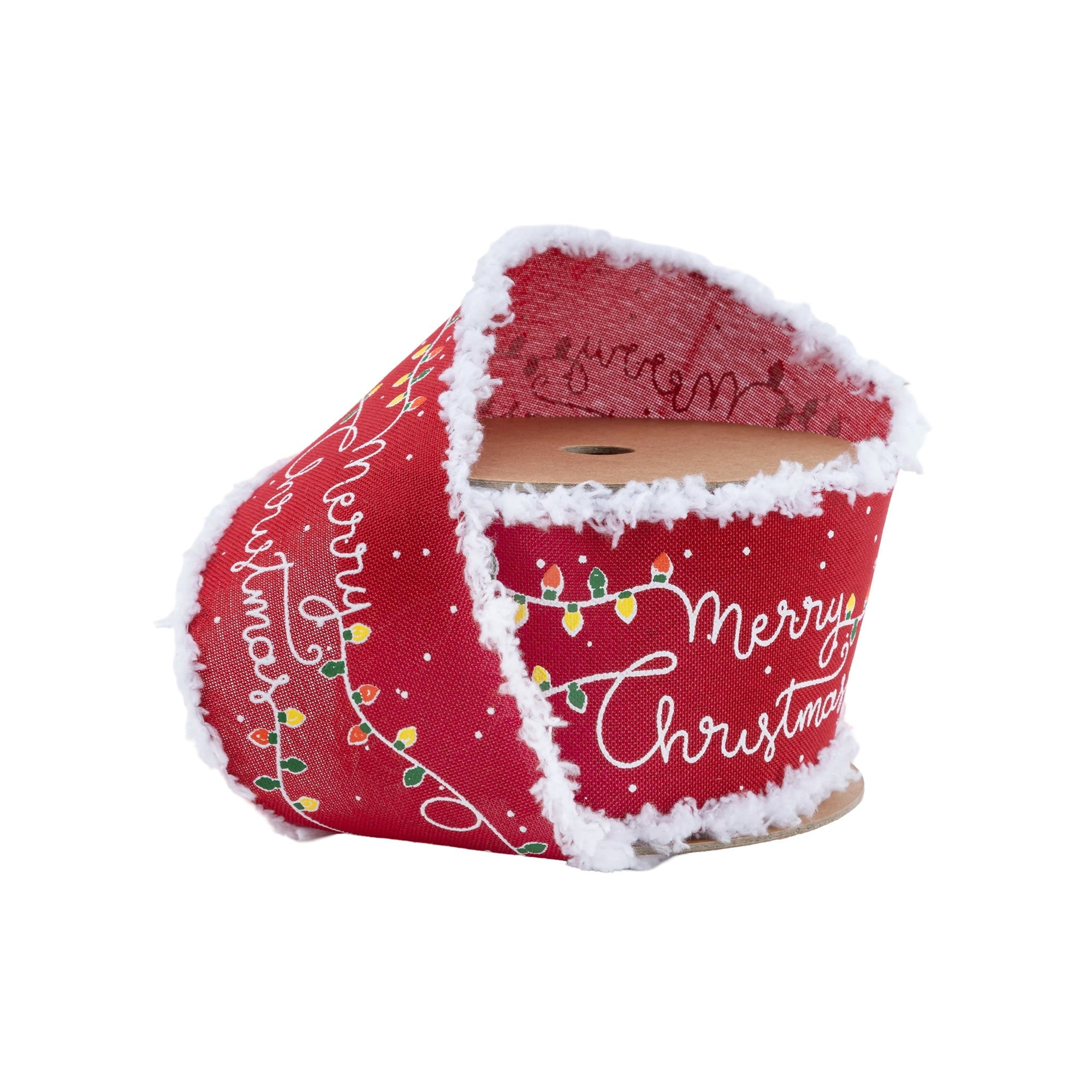 LaRibbons 2 1/2" Wired Ribbon, Merry Christmas with Fuzzy Edge, 10 Yard Spool