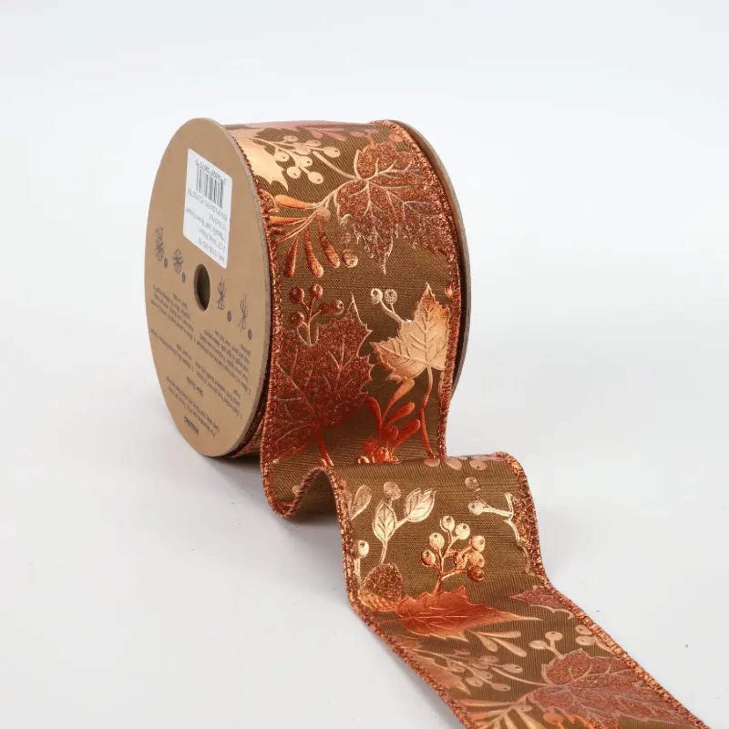 LaRibbons 2 1/2" Wired Ribbon | "Metallic Leaf" Brown/Copper | 10 Yard Roll
