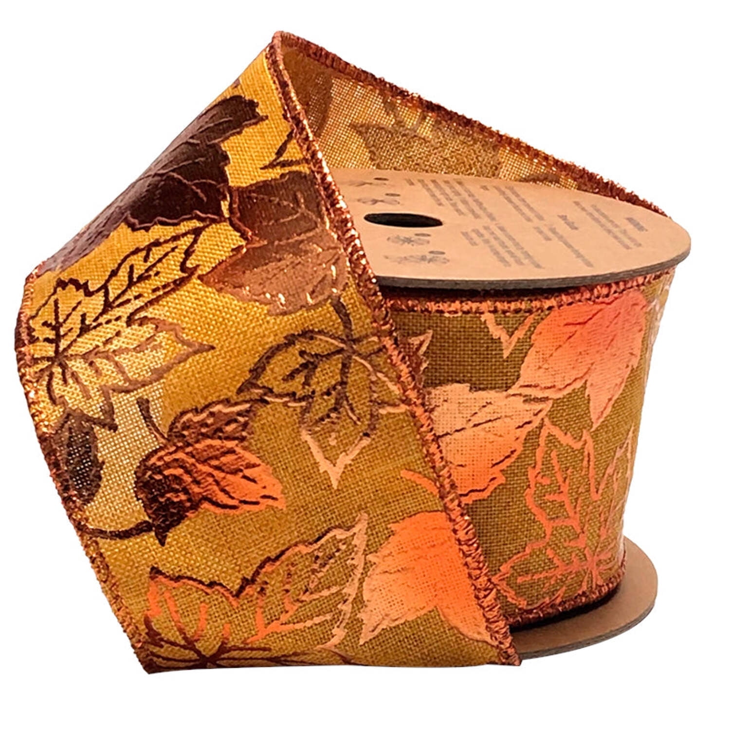 LaRibbons 2 1/2" Wired Ribbon | "Metallic Maple Leaf" Marigold/Copper | 10 Yard Roll