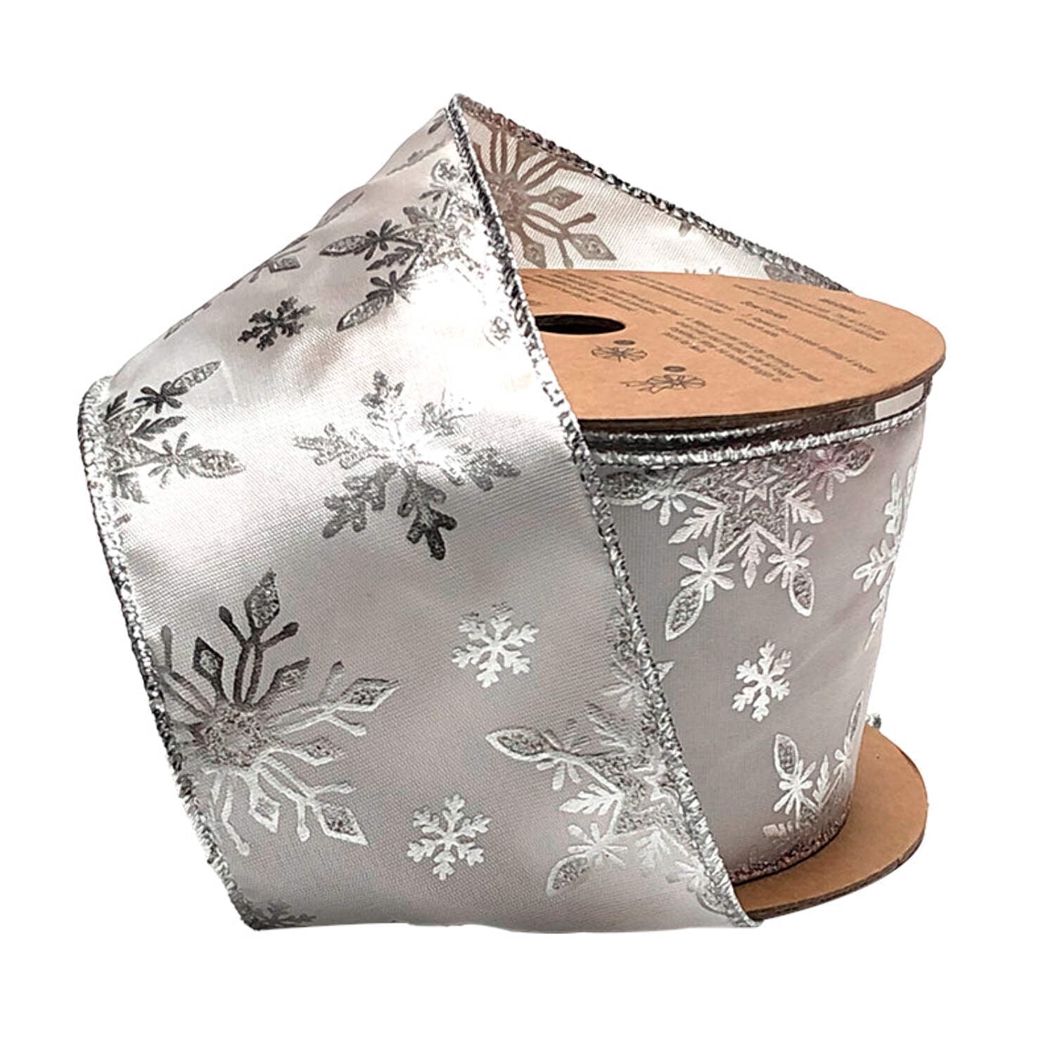 LaRibbons 2 1/2" Wired Ribbon | "Metallic Snowflake" White/Silver | 10 Yard Roll