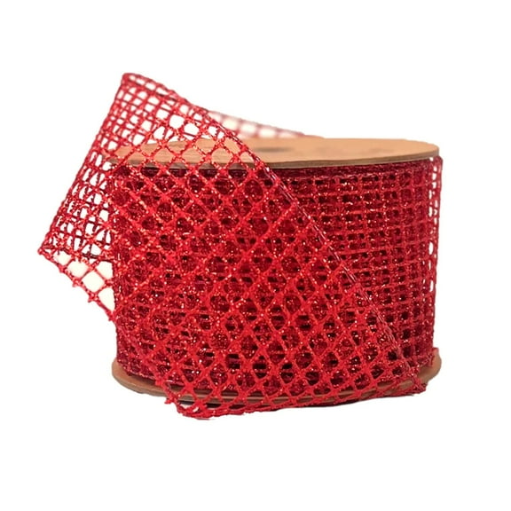 LaRibbons 2 1/2" Wired Ribbon | "Netting" Red | 10 Yard Roll