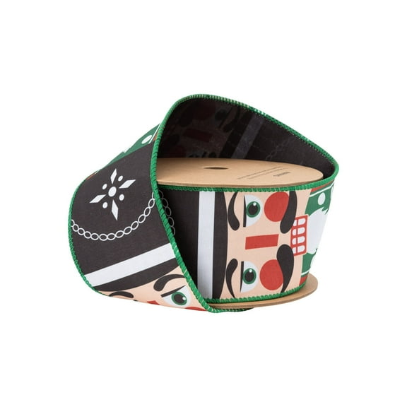 LaRibbons 2 1/2" Wired Ribbon, Nutcracker Face Black Backing, 10 Yard Spool