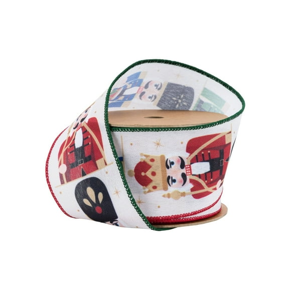 LaRibbons 2 1/2" Wired Ribbon, Nutcracker with Red/Green Edge, 10 Yard Roll