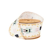 LaRibbons 2 1/2" Wired Ribbon, Pink Nutcracker on White, 10 Yard Spool