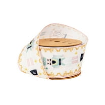 LaRibbons 2 1/2" Wired Ribbon, Pink Nutcracker on White, 10 Yard Spool