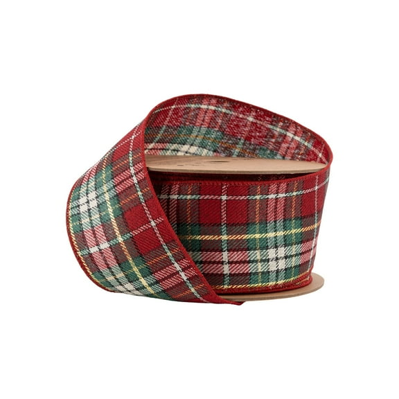 LaRibbons 2 1/2" Wired Ribbon, Red/Green Traditional Plaid, 10 Yard Roll