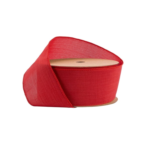 LaRibbons 2 1/2" Wired Ribbon, Red Linen, 10 Yard Roll
