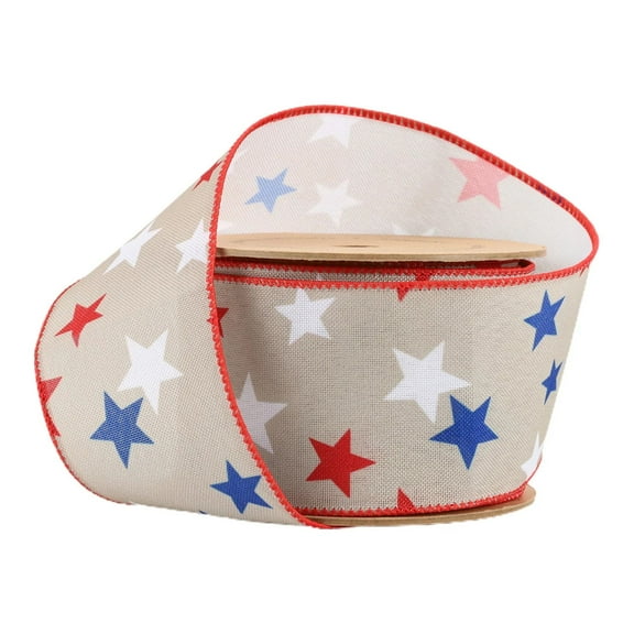 LaRibbons 2 1/2" Wired Ribbon | Red/White/Blue Stars | 10 Yard Roll