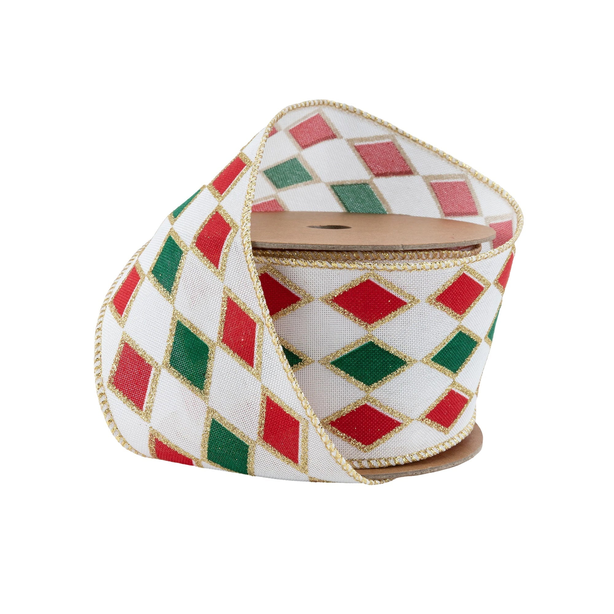 LaRibbons 2 1/2" Wired Ribbon, Red and Green Diamond Glitter, 10 Yard Spool