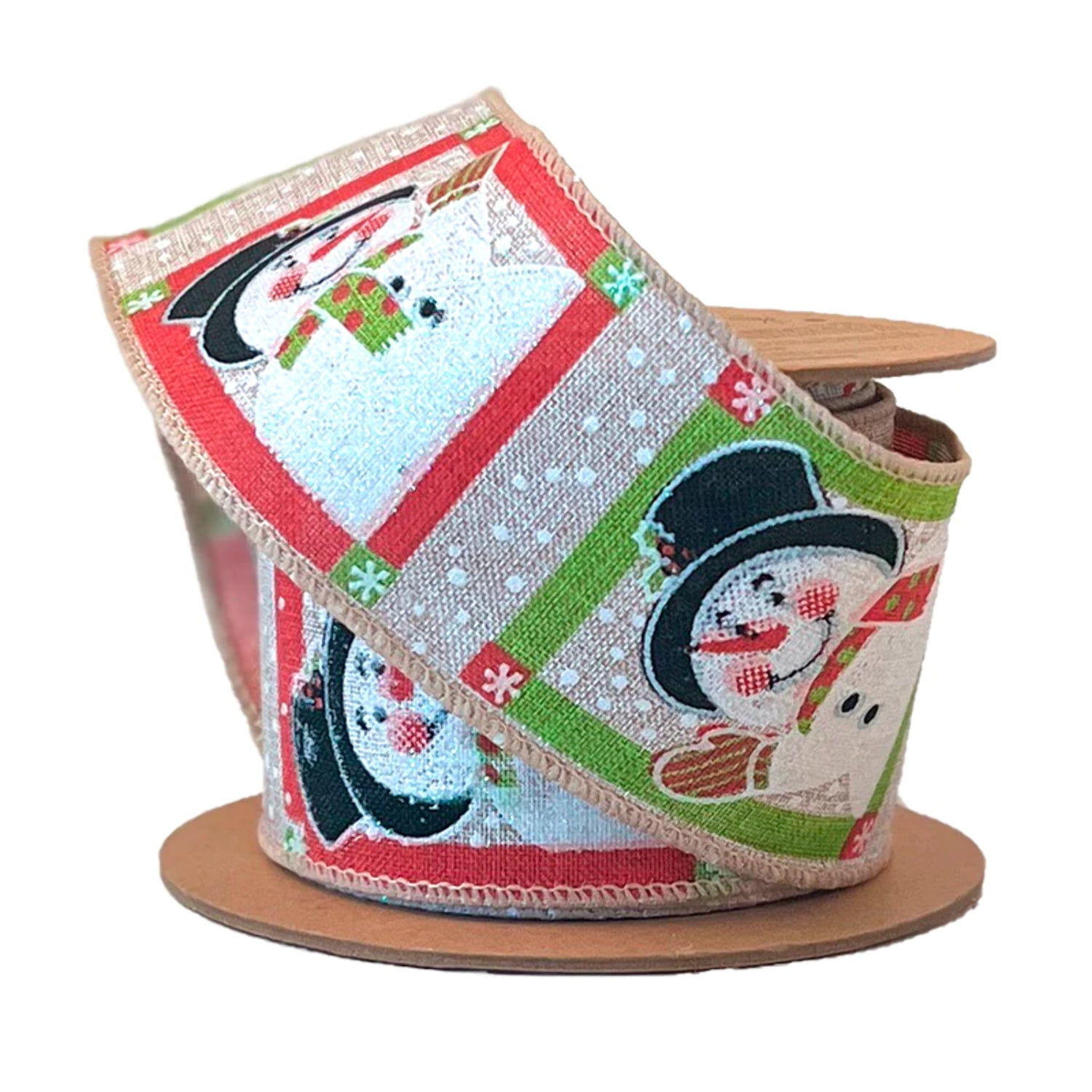 LaRibbons 2 1/2" Wired Ribbon | Snowman Natural/Multi | 10 Yard Roll