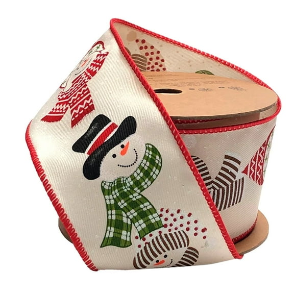 LaRibbons 2 1/2" Wired Ribbon | "Snowman" White/Multi | 10 Yard Roll