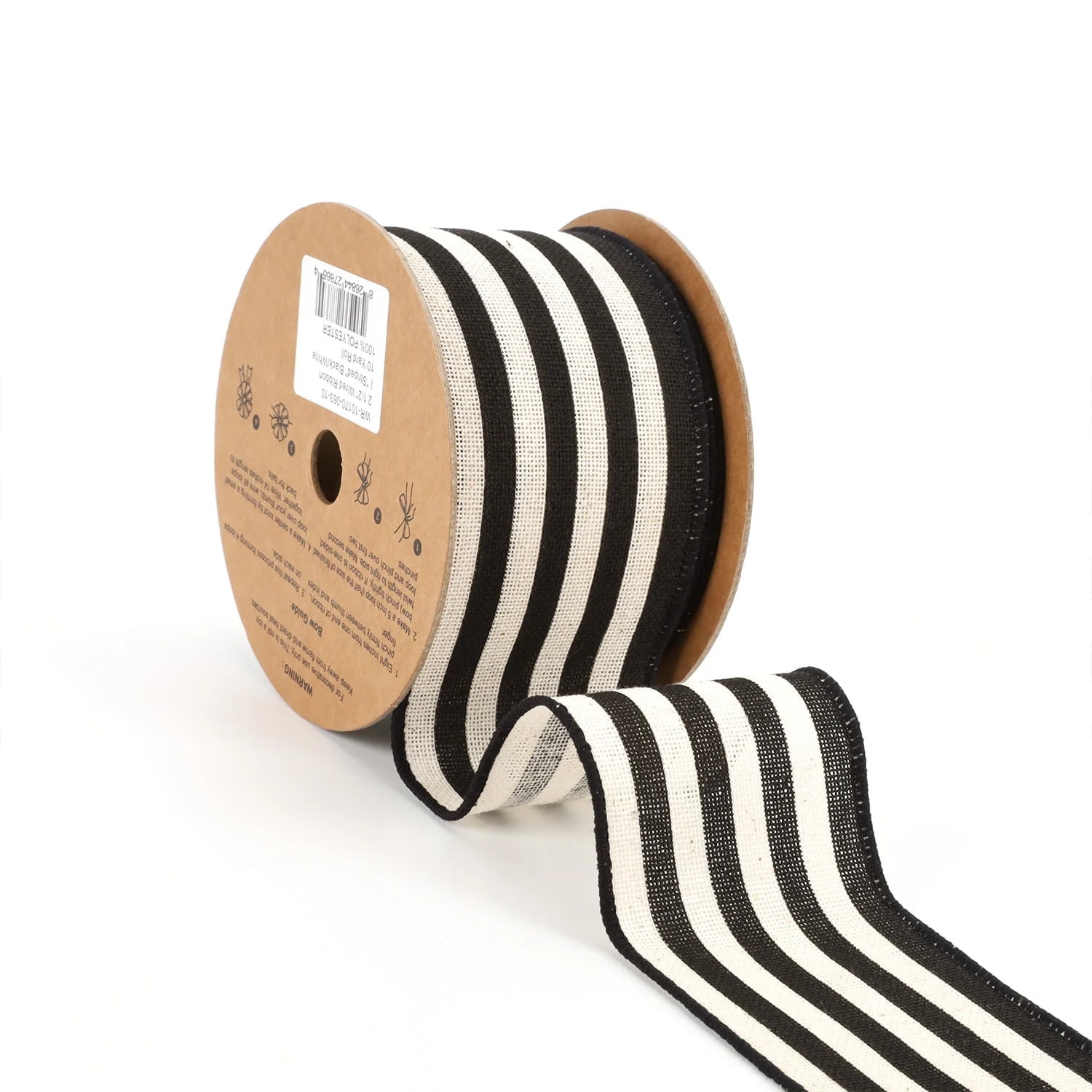 LaRibbons 2 1/2" Wired Ribbon | "Striped" Black/White | 10 Yard Roll
