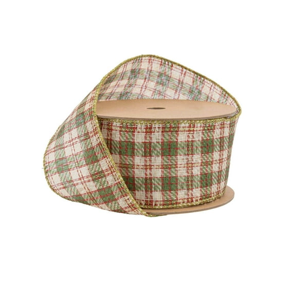 LaRibbons 2 1/2" Wired Ribbon, White/Red/Green Plaid, 10 Yard Spool