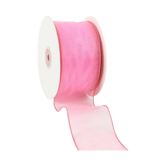 LaRibbons 2 1/2" Wired Sheer Ribbon, Hot Pink, 50 Yard Roll