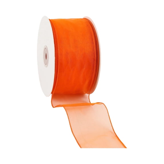 LaRibbons 2 1/2" Wired Sheer Ribbon | Orange | 50 Yard Roll