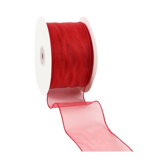 LaRibbons 2 1/2" Wired Sheer Ribbon | Red | 50 Yard Roll