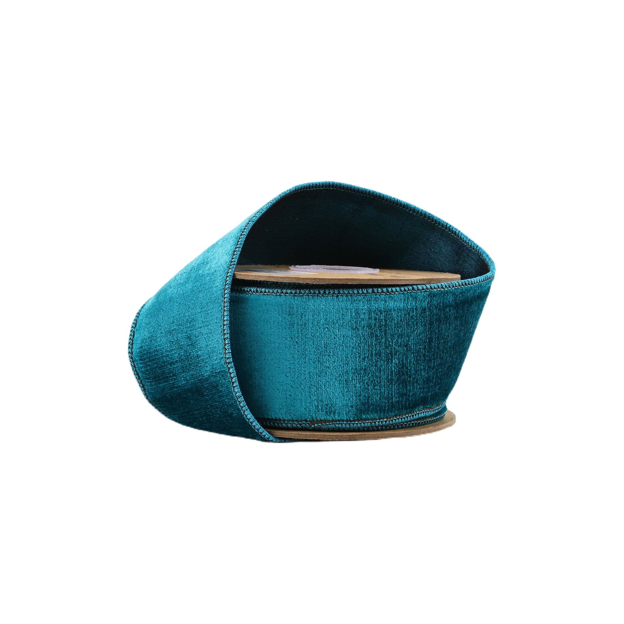 LaRibbons 2 1/2" Wired Velvet Premium Ribbon, Teal w/ Teal Metallic Dupioni Backing, 5 Yard Roll