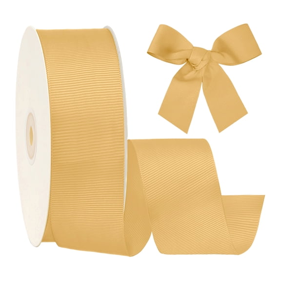 LaRibbons 2 1/4" Textured Grosgrain Ribbon, Old Gold, 50 Yard Roll