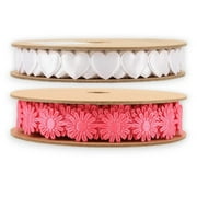 LaRibbons 3/4" Ultrasonic Cut White Heart/Hot Pink Daisy Bundle/20 Yards